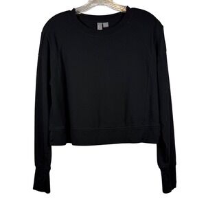 SWEATY BETTY Cropped Crew Neck Sweatshirt, Black, Size 4-6